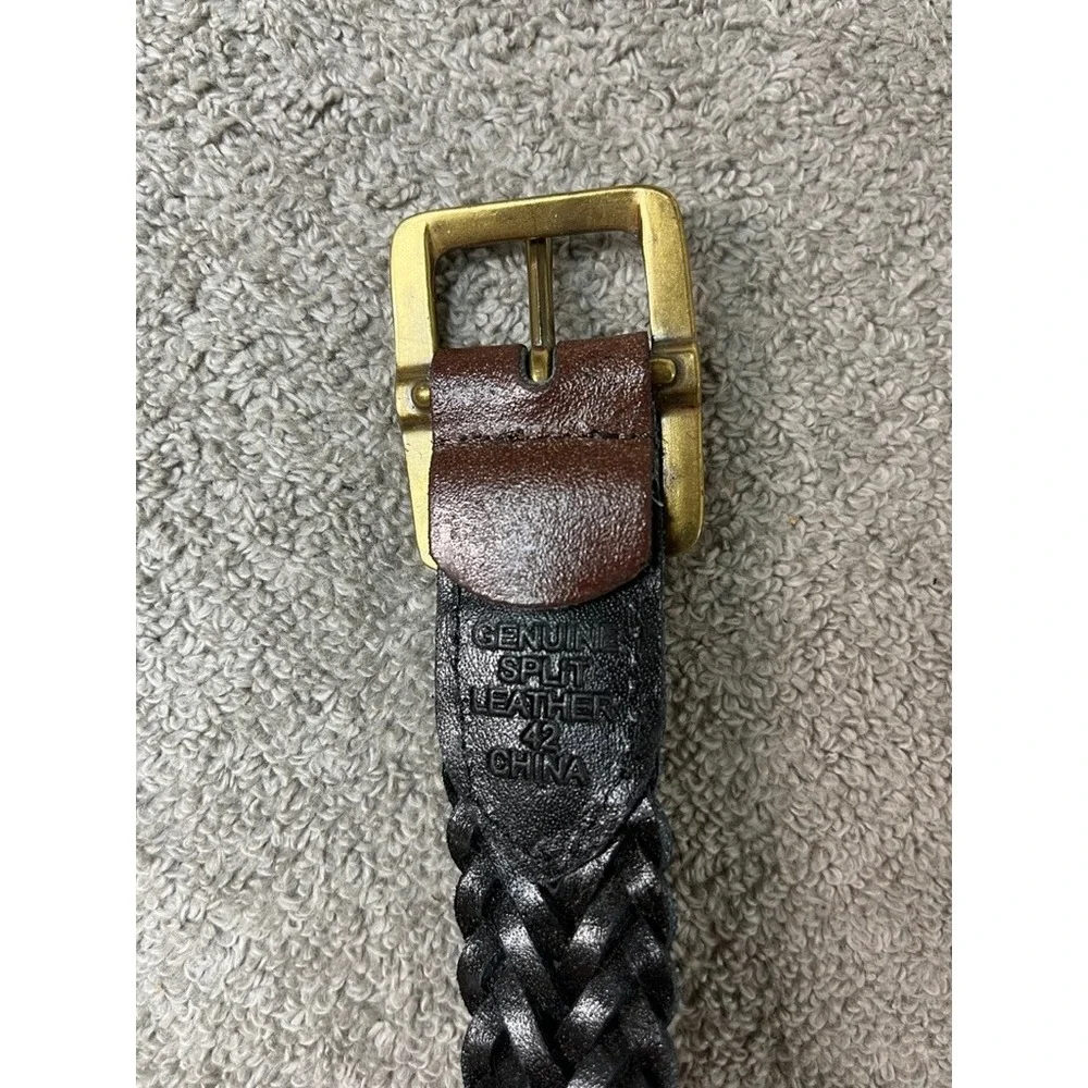 Mens Brown Braided Split Leather Belt Brass Buckle Size 42 Woven Classic Casual